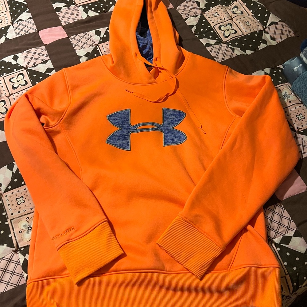 Orange with blue Under Armour hooded sweatshirt
